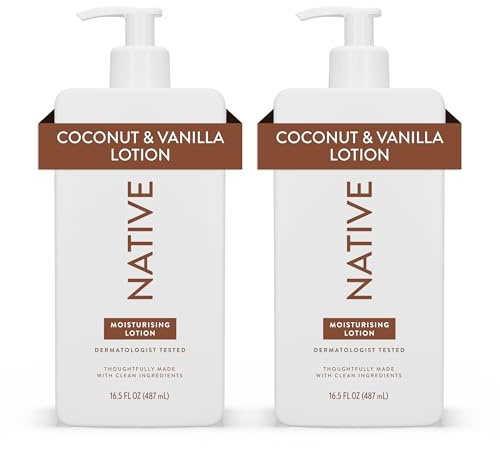 Native Bodylotion für Frauen & Männer - ohne Silikone und Farbstoffe - Hand- und Körpercreme mit Kokosnuss- & Vanille-Duft für trockene Haut - natürlich, mit Sheabutter & Glycerin - 2 x 487 ml