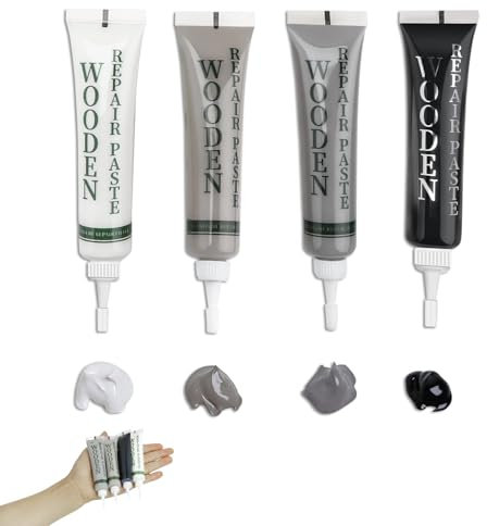 Wood Furniture Repair Kit, 4 Colours Touch Up Filler, Laminate Floor Repair Kit for Scratches Cracks Holes Stains - Black, Light Grey, Grey, White