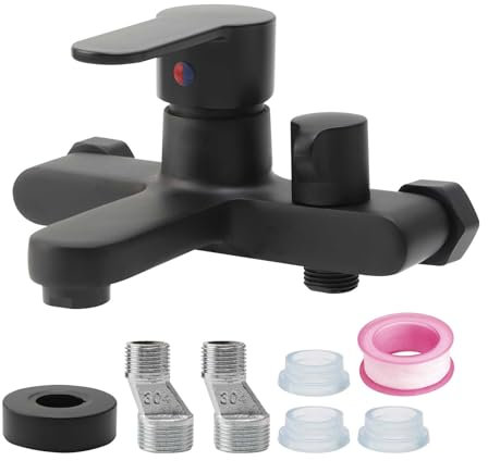 diceevil Rubinetteria per Vasca Da Bagno, Rubinetto Monocomando per Vasca Da Bagno Nero, Rubinetto per Vasca, Uscita Doccia Da 1/2 Pollice E Miscelatore per Vasca E Doccia