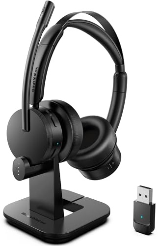 Wireless Headset with Mic for Work(Upgrade Volume Knob & Charging Indicator), Bluetooth Headset with Microphone for PC, with Noise Cancelling/Mute/USB for Call Center/Office/Home/Computer/Teams/Zoom