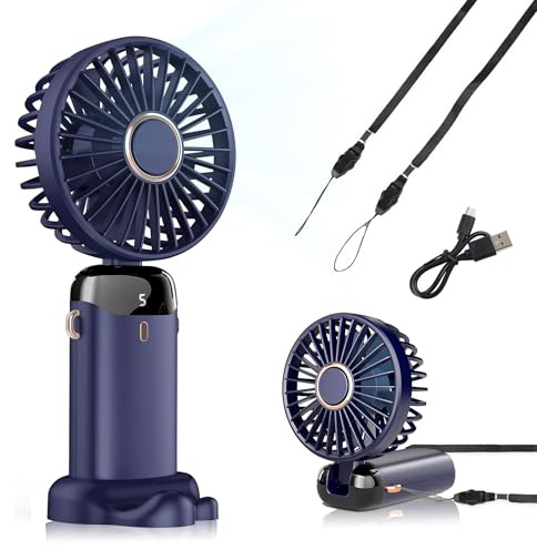 Mini Handventilator Akku Aufladbar Tragbarer USB Ventilator Klein Wiederaufladbar Handventilator Kinder Hand Ventilatoren 3-in-1 Hals- & Tischventilator Kleiner Ventilator für Büro Outdoor Dunkelblau