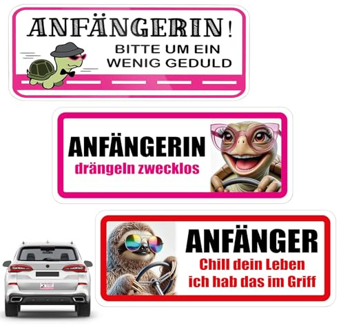 3 Stück Fahranfänger Magnet Schild 20 * 8cm Anfänger Schild Lustiges Lustiges Auto-Fahranfänger Aufkleber mit Spruch & witzigem Motiv Wasserdicht und Verschleißfest für Fahranfängerin Geschenk