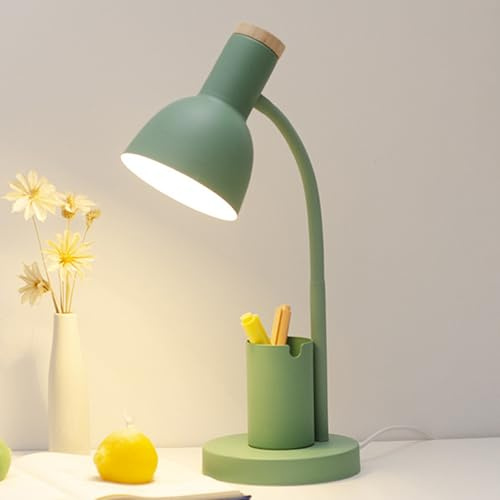 himmel LED-Schreibtischlampe mit Stiftehalter, Augenschonende Schreibtischleuchte mit 3 Farbmodi, Flexible Leselampe mit Schwanenhals aus Metall, Niedliche Tischlampe für Nachttisch (Grün)