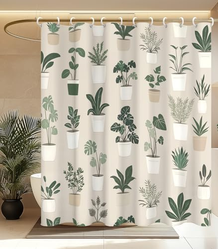 MAMUSE Shower Curtain for Bathroom - Cute Aesthetic Decorative Modern Girly Unique Girls Design Pretty Women Waterproof Fabric Cloth Cortinas de Baño Bathtub 72 x 72 Inch, Plants