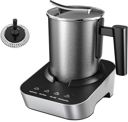 FUNLAVIE 4-in-1 Electric Milk Frother and Steamer with Stainless Steel Pitcher(400ml/13.5oz) with Auto Shut-Off, Hot & Cold Foam Maker and Milk Warmer for Coffee Lattes Cappuccinos, Dishwasher Safe