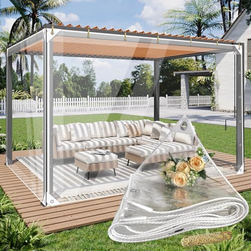 Clear Tarps Heavy Duty Waterproof, 12x20ft Plastic Clear Tarp with Grommets for Patio, Outdoor Porches, Pavilion Rain Shield, Winter Plants Greenhouse, PVC Vinyl Transparent Tarpaulin