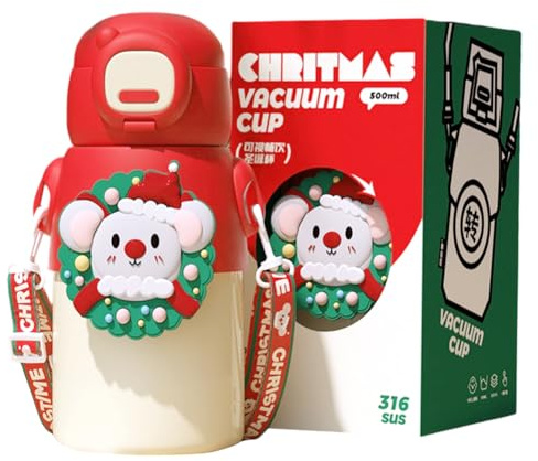 SYTTNUM Bottle Navideño, Botella de Agua Aislada de Navidad, Taza Térmica con Motivos Navideños, Apto para Bebidas Frías y Calientes Apto para Niños y Adultos - 500ML