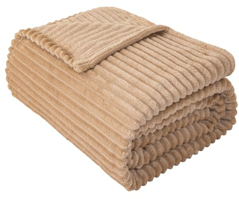 Lifestyle comfort ltd LSC Throws for Sofas Ribbed Fleece Throw Blanket Soft Warm Cozy Ribbed Texture Sofa Throw Fluffy Decorative Blanket for Couch Bed & Travel Cuddle Throw (MINK, King-200X240cm)