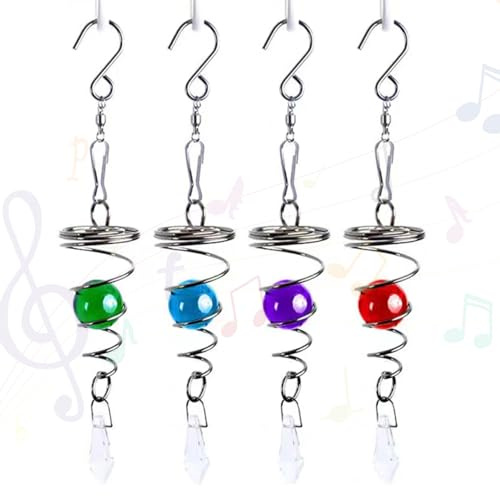Joygoodta Gazing Ball Spiral Tail Wind Spinner 4PCS 7 Inch Glass Ball with Swivel Hook Metal Sun Catcher for Garden Decor Sun Catchers for Garden