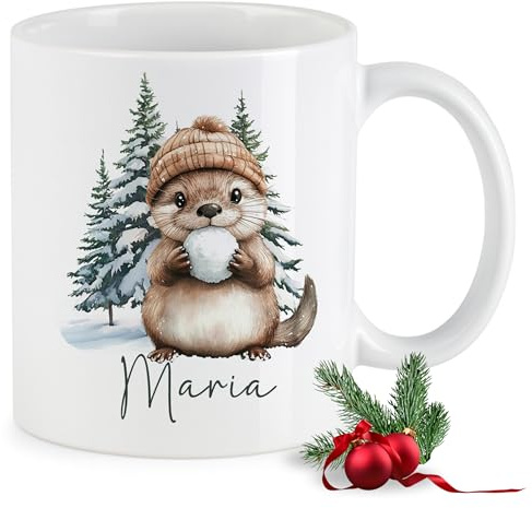 GRAZDesign Personalisierte Weihnachtstasse Biber mit Namen Winter Becher Keramik 330ml - Biber