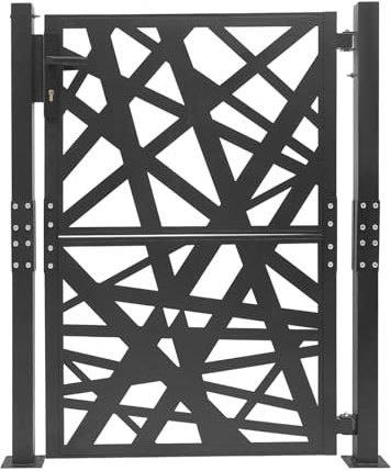 C-Juzarl Porte de jardin en acier, 105 x 125 cm, portail de clôture, portail de jardin, porte de cour, porte en fer, portail de jardin, portail d'entrée, porte de jardin en métal (noir)