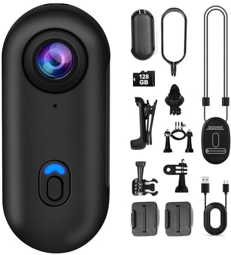 OBEST Mini Camara Acción con 128GB 360 Cámara Deportiva WiFi Bodycam Cámara Casco Moto Magnética 1080P Camera Corporal Buceo Impermeable CAM Vlog POV para Deportes Actividades al Aire Libre Negro