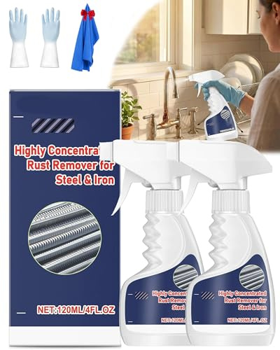 Highly Concentrated Rust Remover for Steel & Iron, Neutral pH Fast-Acting Rust Stain Remover Spray for Metal, Heavy Duty Rust Converter for Car Parts, Tools & Furniture (2pcs)