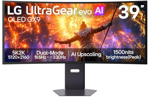 LG UltraGear evo GX9 39GX950B Gaming Monitor | 39 5K2K Curved WOLED, Black | 4th Gen Tandem OLED, Dual-Mode 165Hz/330Hz, 0.03ms GtG, HDR True Black 500, FreeSync Premium Pro