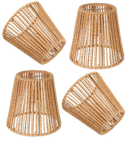 Generic Pantalla de Lámpara Colgante Tejida a Mano de Cuerda de Papel Marrón, 4 Unidades, Diseño Rayado, Compatible E27 y E14, para Lámpara de Techo, Decoración Rústica para Salón,