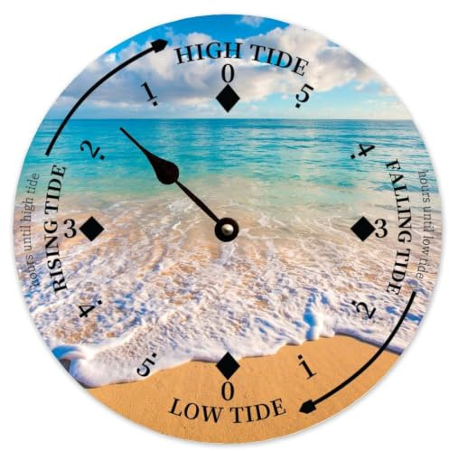 Guangpat Wooden Wall Tide Clock Beach Ocean Time Coastal Clock Moon Tidal Prediction Clock with High And Low Tide Nautical Tide Movement Clock for Beach House Deck Ship Summer Decoration 15 Inch