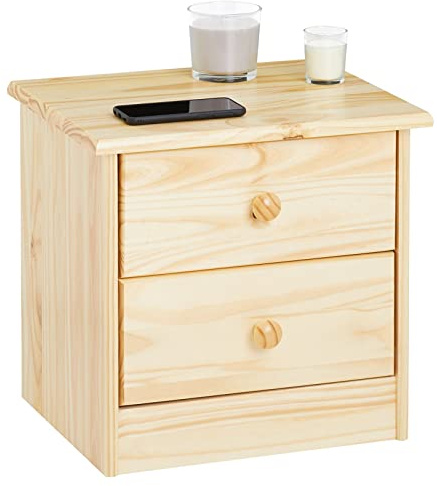 IDIMEX Nachttisch Rondo, Kiefer massiv, Natur lackiert, 2 Schubladen, Landhausstil, Massivholz