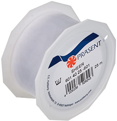 PRÄSENT C.E. Pattberg Sheer Organzaband weiß, 25 m Geschenkband zum Einpacken von Geschenken, 40 mm Breite, Zubehör zum Dekorieren & Basteln, Dekoband