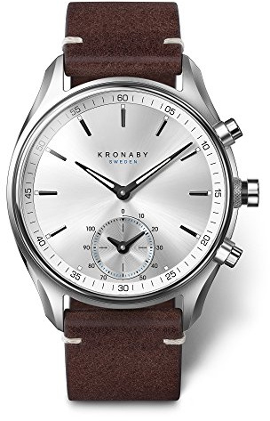 KRONABY Uhr Smart Herren Hybrid aus Edelstahl und Leder Braun | Analog-Smartwatch, Wasserdicht 10 ATM S0714/1, Musiksteuerung, Schrittzähler, Anrufbenachrichtigung und -ablehnung, Sekel