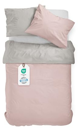 BLUE MOON Linge de Lit Mako - Ensemble de Lit en Satin 100% Coton - 1 Housse de Couette 140 x 200 & 1 Taie d'oreiller 70 x 90 - Draps Réversibles pour Lit 2 Personnes - Plusieurs Couleurs Disponibles