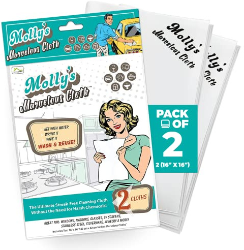 Home Spirit Molly's Marvelous Cloth, Streak-Free, Lint-Free Microfiber Cleaning Cloth, Polishing Cloth for Glass, Stainless Steel, Use for Kitchen, Bath, Cars, Detailing, Reusable (White, 2pk)
