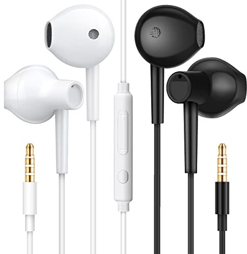 [2 Paires]MAS CARNEY WH8 Ecouteur Kit Main Libre Filaire, Oreillette Ergonomique Stéréo avec Microphone, Auriculaire Filaire Jack 3.5mm Universel pour Smartphones Android et PC.