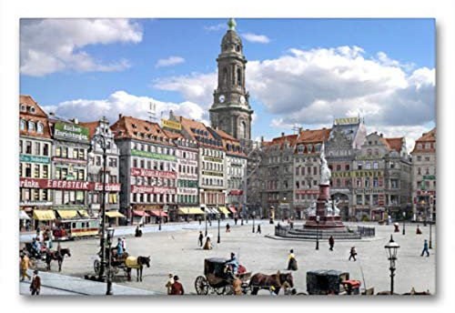 Premium Textil-Leinwand 90 x 60 cm Quer-Format Dresden - Kreuzkirche und Altmarkt 1898 | Wandbild, HD-Bild auf Keilrahmen, Fertigbild auf hochwertigem Vlies, Leinwanddruck von André Tetsch