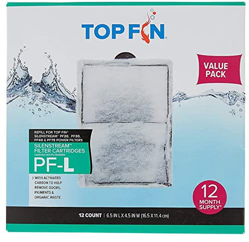 ZENDIX Top Fin Silenstream PF-L Refill for PF20, PF30, PF40 and PF75 Power Filters 6.5in x 4.5- (12 Count) 1 Year Supply
