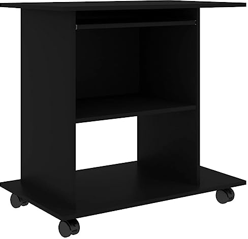vidaXL PC Tisch mit Rollen Schreibtisch Computertisch Bürotisch Laptoptisch Büromöbel Arbeitstisch Büro Schwarz 80x50x75cm Holzwerkstoff