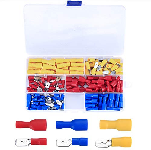 Male and Female Insulated Terminals, Spade Wire Crimp Connector, Electrical Terminals(Red, Yellow, Blue, 150 Pcs)