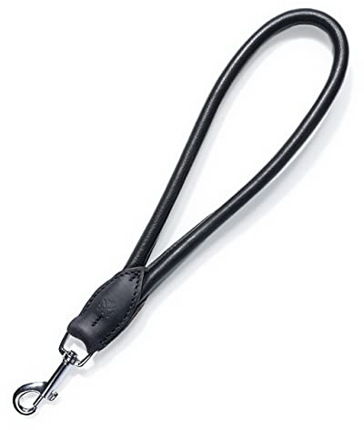 Kurzführer Hundeleine Bear 30cm - Kurze Hundeleine aus Echt-Leder rundgenäht – Hunde Lederleine kurz (Schwarz)