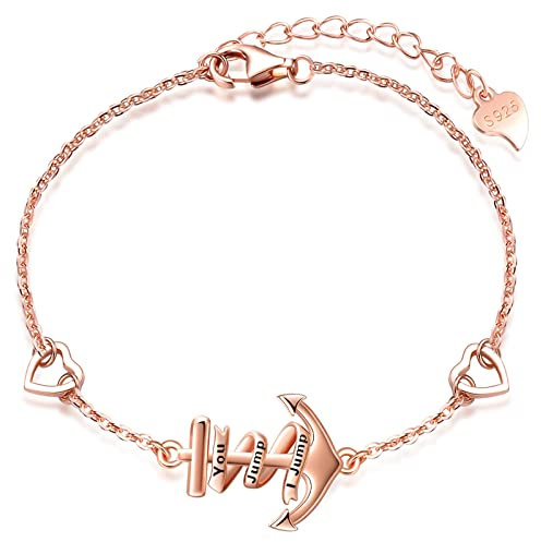 MicLee You Jump I Jump Damen Einfach Armband 925 Sterling Silber Allergenfrei Anker Herz Armreif Armkette mit Geschenkbeutel Super Geschenk für Mutter Freundin