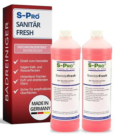 S-Pro SanitärFresh 2x 1 Liter Sanitärreiniger Konzentrat für Bad und Toilette, gegen Kalk und Wasserflecken, Reiniger Sanitär mit Frischeduft und Glanzeffekt
