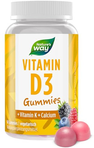 Vitamin D3 K2 Gummies für Kinder und Erwachsene mit Wild Berry Geschmack - mit Calcium Magnesium D3 K2 I Alternative zu Kapseln und Tabletten I vegetarisch laktosefrei glutenfrei I 60 Stk