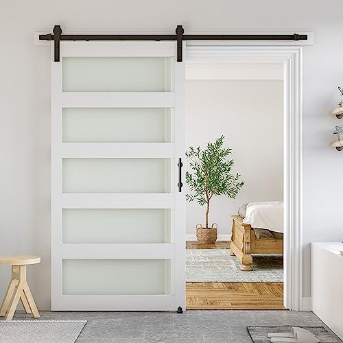 SMARTSTANDARD 42 x 84 in Glass Barn Door with 7FT Sliding Hardware Kit