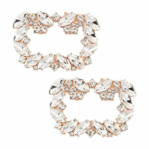 OLYCRAFT 2Pcs Crystal Shoe Buckle Light Gold Rhinestone Shoe Buckle Crystal Shoe Clips with Detachable Alloy Buckle Clip for Women Wedding Party Shoe Jewelry Accessories 4.2x6.1x0.9cm