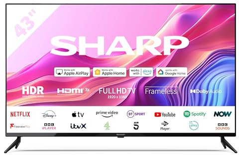 SHARP 43FD6K 43-Inch Full HD Smart Roku TV™ in Black with Active Motion 200, HDR10 support, Freeview Play, Pre-Installed Apps, 3x HDMI & 1x USB
