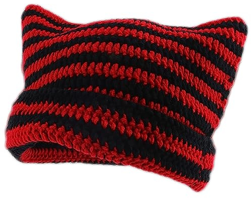 XehCaol Y2k Cat Beanie,Lustige Mütze Mit Ohren Katzenohren Strickmützen Knitted Hat Cat Ears Teufel hörner Mädchen Y2k Grunge Accessoires