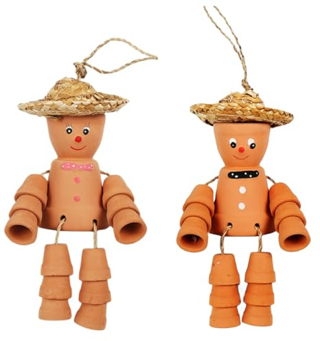 AQUAINNO 2pcs Cheerful and Sunny Flower Pot Men with Straw Hats,Created from Terracotta, Handcrafted and Colored, Garden Decorative Ornament Garden Decor Gifts for Patio, Yard or Lawn