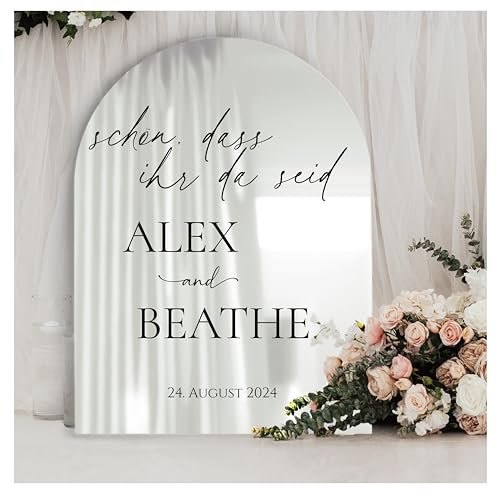 Manschin-Laserdesign Willkommensschild Acrylglas Spiegel personalisiert in veschiedenen Farben - Made in Germany - Welcome Willkommen Schild für Hochzeit (30x45, Silber)