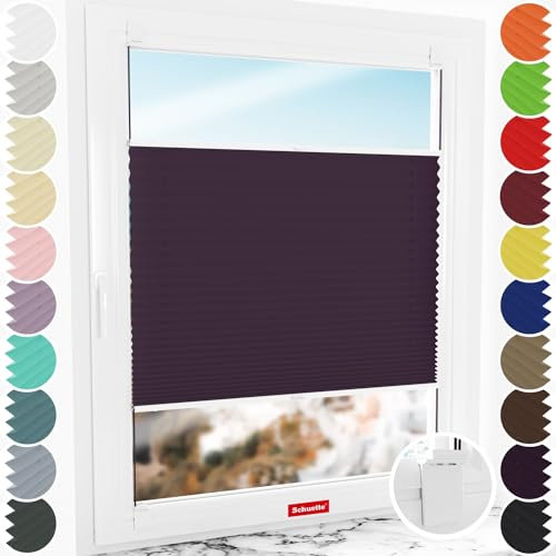Schuette® Plissee ohne Bohren zum Kleben ● Thermo Kollektion: Violet Paradise (Violett) ● 55x230cm (Breite x Höhe) ● Suprafix Klebe- & Schraubhalter 2in1 Set Letsbond ● Bequeme Rollo