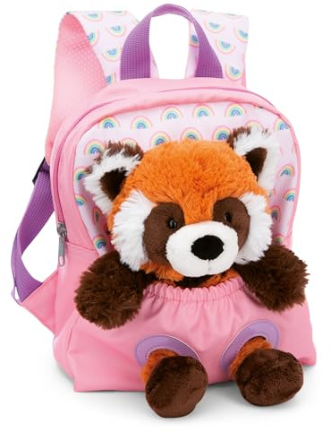 NICI barnryggsäck rosa 2 i 1 med gosedjur röd panda 25cm - Dagisryggsäck flickor & pojkar - Mjuk rygg och justerbara remmar - 49853