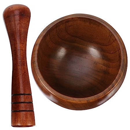 Mortier et Pilon en Bois Marron pour Ail, Épices et Préparations Maison