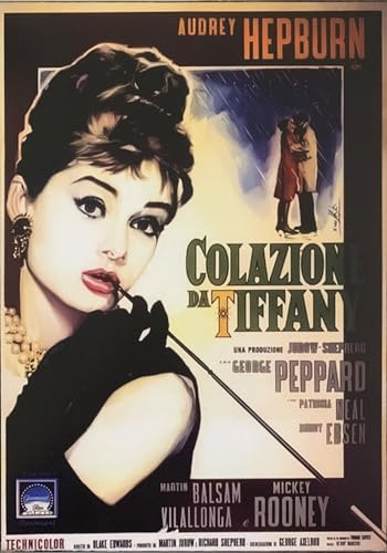 KUSTOM ART Quadro Serie Locandine Film Celebri Colazione da Tiffany Breakfast Tiffany's con Audrey Hepburn Stampa su Legno 30 x 21 cm.