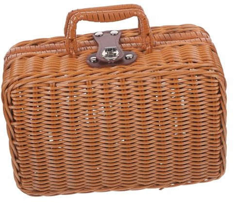 OFFSCH Estuche De Ratán Sintético Caja De Almacenamiento Retro Capacidad Grande Organizador