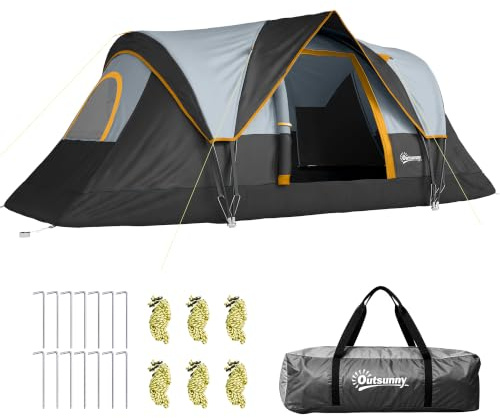 Outsunny 5 Man Camping Tent Large Tunnel Tent 455x220x180cm Black