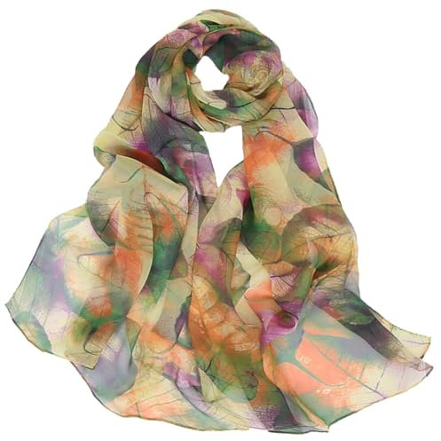 GWAWG Sommerschal Damen Dünn Chiffon Schal Leicht Grünliche Blätter für Strand Alltag Party Bankett