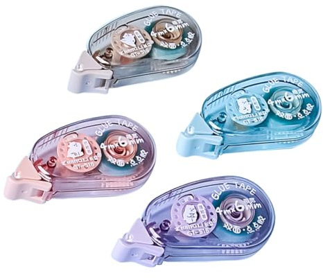STOBOK Doppelseitiges Klebeband Roller 4 Stück Transparentes Korrekturband für Scrapbooking Tagebuch Basteln Je 1 Blau Braun und Tragbar Starker Klebstoff für Schülerhefte und Notizbücher