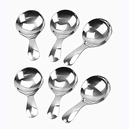 Cucioki 6 Pcs Stainless Steel Short Handle Spoons Mini Salt Spoons Condiments Spoon Dessert Spoon Tea Coffee Spoons,Silver