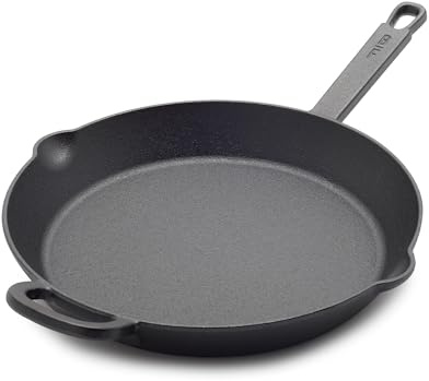 GreenPan x Bobby Flay 12” Cast Iron Pre-Seasoned Skillet with Helper Handle, Professional Grade Heavy Duty, Induction, Pour Spouts, Versatile Stovetop, Oven, BBQ Grill Fire, Indoor/Outdoor Use, Black